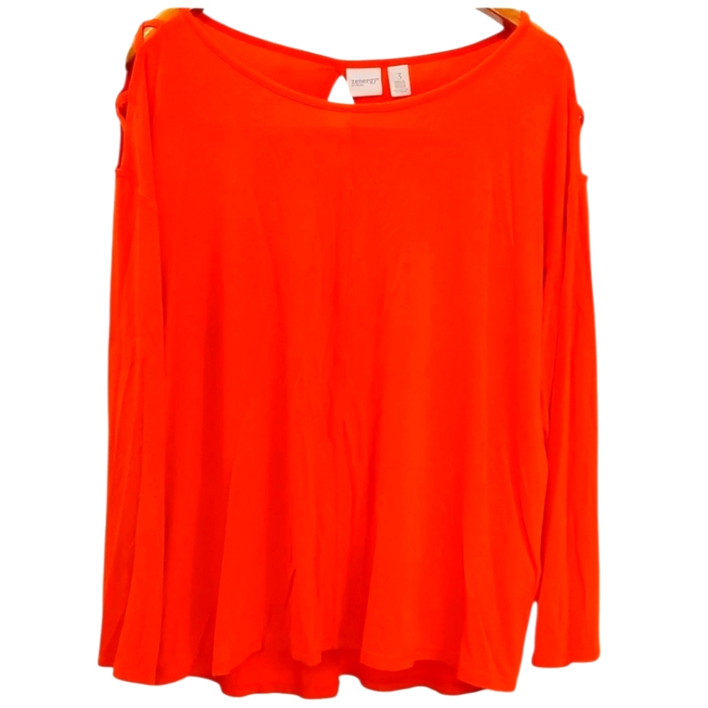 Chico's Zenergy Cold Cage Shoulder Orange Top XL EUC